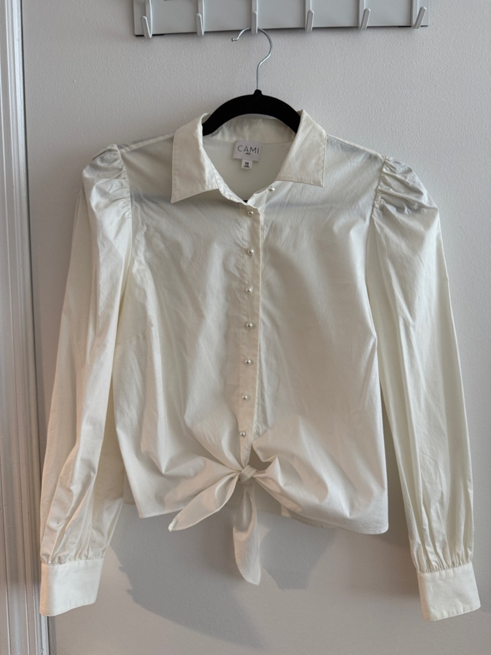 Cami NYC Cotton Blouse with Puff Shoulders and Pearl Details - XS